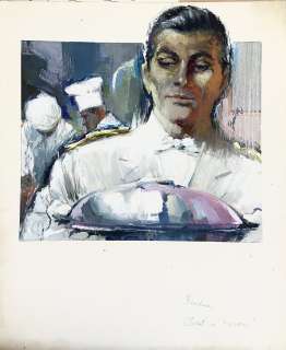 Roger Barcilon | Original cover for Collana Pavone n. 316 Clienti in marsina by L. Bemelmans. Cm. 33x39. Gouache on board. Signed. Mint. Code 1769. | Segni e Disegni