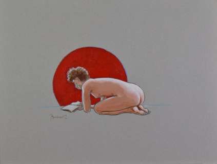 Bosschaert, Jan - Original illustration in colour - Reading woman - (2000) | Catawiki