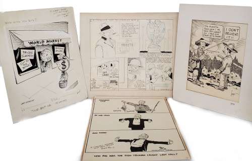 Lot of 4 Vintage Comic Newspaper Political Cartoons Charles Howard Collection Animation Ink | Hess Fine Auctions