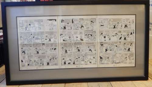 Sjors en Sjimmie - 3x originele plaat in zeer grote lijst  - formaat; 70 x 125 cm - compleet verhaal | Catawiki