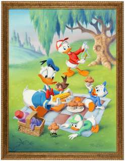 DONALD DUCK & NEPHEWS "DONALD’S PICNIC DAY" FRAMED PAINTING ORIGINAL ART BY RON DIAS. | Hake’s