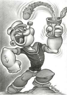 Popeye The Sailor Eating Spinach - Original Drawing - Joan Vizcarra - EO | Catawiki