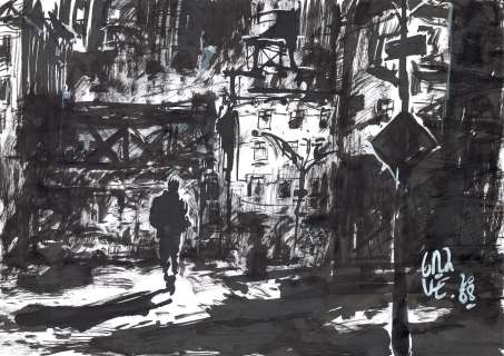 Vincent Gravé | Fausse Route, page 207 Editions Les Enfants rouges, 2008 Technique mixte sur papier 29,7 x 21 cm, signé | JML Arts