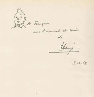 Hergé. Dessin original dédicacé Tintin | BDEnchères