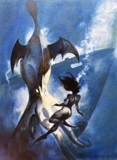 Girl & Sea Monster - Mike Hoffman - Groot olieverf schilderij - Page volante - Peinture originale (2011) | Catawiki