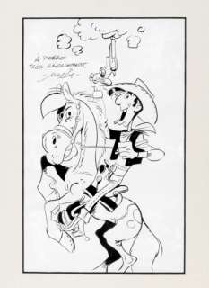 Morris | Lucky Luke, illustration Ã  l’encre de Chine reprÃ… | Banque Dessinée