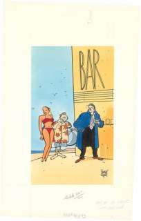 Serge CLERC (né en 1... - Lot 68 - Artiste et modèle - Bar de la Plage Encres de couleur...