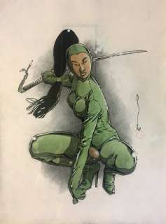 Michetz, Marc  - Dessin en couleurs directes - Guerrière aux longs cheveux | Catawiki