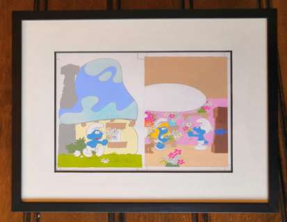 Les Schtroumpfs - Mise en couleurs originale avec encadrement pour une carte postale (1991) | Catawiki