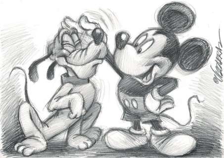 Mickey & Pluto - Good boy Pluto - Original Drawing - Vizcarra, Joan - Page volante - Art de crayon | Catawiki