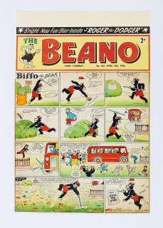 The Beano/Biffo the Bear original front cover artwork (1953) drawn, painted and signed by Dudley | Comic Book Auctions ltd