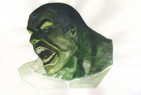 Simone Bianchi | The Hulk’s close-up in watercolor and acrylics | Simone Bianchi