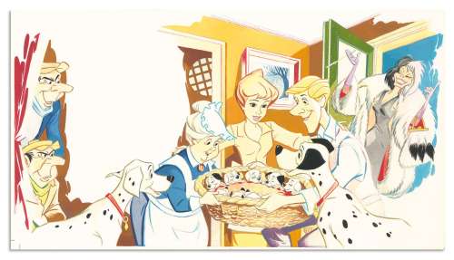 MARIN - Lot 127 - CLAUDE MARIN Illustration originale, Les 101 Dalmatiens. Gouache...