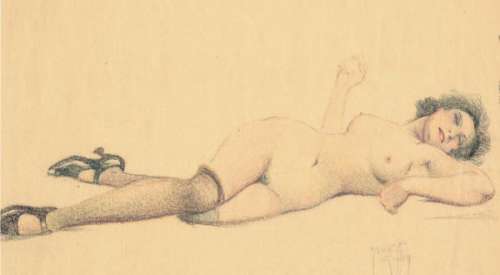 Giffey. René - Â«Etude de nueÂ». Pastel sur papier couleurs paille. Format