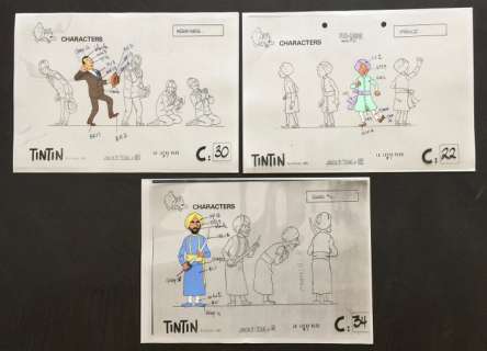 Tintin - 3x cellullos Belvision - Le lotus bleu - (1963) | Catawiki