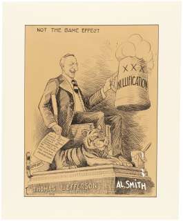 1928 AL SMITH TAMMANY HALL TIGER PROHIBITION ORIGINAL CARTOON ART.