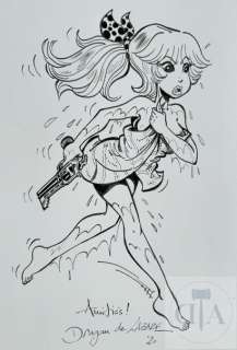Lazare/Rubine. Dessin original illustrant l’heroine sortant… | Dagoty