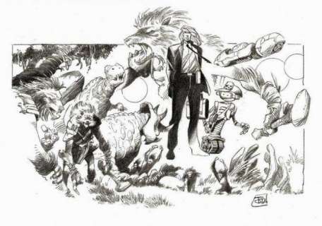 CiroÂ TOTA - Illustration crayonnée originale pour un ex libris d‘AQUABLUE.