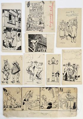 Pinchon / Collection de 25 Dessins Originaux Réalisés Pour Le Journal Hebdomadaire Jeunesse "Benjamin". Encre de Chine Vers 1930. Rare. Tbe. Formats Divers. |  | Dagoty