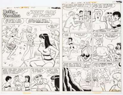Decarlo, Dan | Dan DeCarlo and Rudy Lapick Archie’s Girls Betty and Veronica #142 Complete 6-Page Story "New Girl in Town" Origin... (Total: 6 Original Art) | Heritage