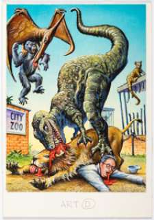 XNO 1988 Topps Dinosaurs Attack Card #34 "Animal Wars" Painting Original Art (Topps, 1988). | Heritage