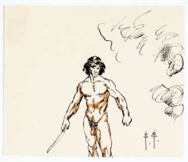 Frank Frazetta - Nude Male with Big Stick Sketch Original Art (undated). | Heritage