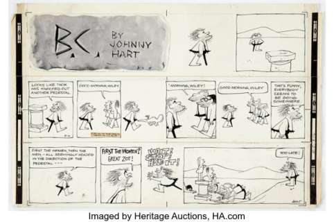 Johnny Hart B.C. Sunday Comic Strip Original Art dated 8-16-59 (N.Y. Herald Tribune, 1959). | Heritage