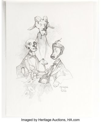 Mike Mignola Mike Mignola: The Quarantine Sketchbook "Death, The Devil, and East India Bob" Illustration Original Art (Dark Horse, 2021). | Heritage