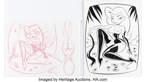 Shane Glines - Poison Ivy Pin-Up Illustration and Preliminary Original Art (undated). (Total: 2 Original Art)