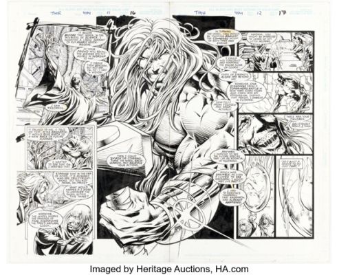 Mike Deodato Jr. Thor #494 Double-Page Spread 16-17 Original Art (Marvel, 1996). | Heritage