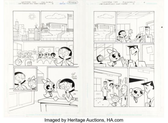 Christopher Cook and Mike DeCarlo Cartoon Network Block Party #59 Powerpuff Girls Story Pages 1-2 Original Art (DC, 2009). (Total: 2 Original Art)