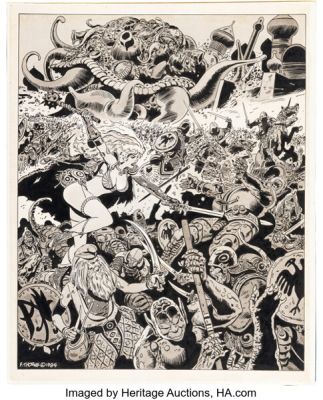 Frank Thorne Ghita: The Sword of Eros Portfolio Plate 5 "The Siege of Alizarr" Illustration Original Art (Blackthorne Publishing Inc, 1985). | Heritage