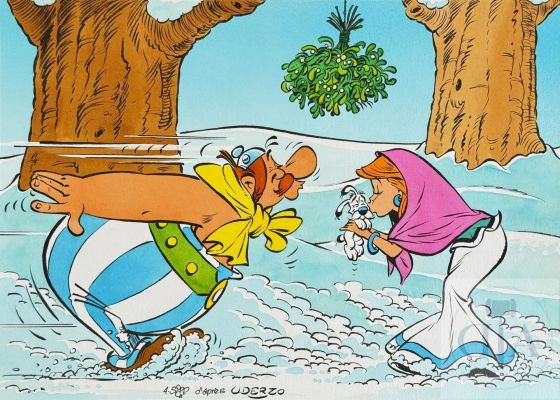 André Sipp/ Astérix. Dessin original réalisé en hommage à Uderzo. Superbe qualité d‘exécution qui illustre la maîtrise technique de l‘artiste. Encre de Chine et aquarelle signé. TBE+. 41 X 30 cm - Lot 230 :