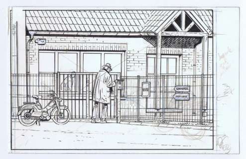 Dodier, Alain - Originele tekening - Voorstudie in inkt en potlood - Jerome K. Jerome Bloks (Bloche) | Catawiki