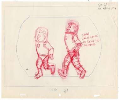 Tintin - 1 croquis préparatoire - Tintin et Haddock - On a marché sur la lune - (années 60) | Catawiki