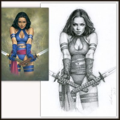 CRUEL BETSY, AKA PSYLOCKE - ORIGINAL CHARCOAL SKETCH - by Celina