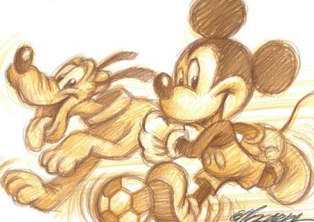 Mickey & Pluto Playing Soccer - Original Drawing - Joan Vizcarra - Original Art | Catawiki