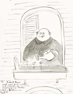 CHARLES ADDAMS (1912-1988) Fester watering his windowbox gravesite flowers. | Swann Galleries