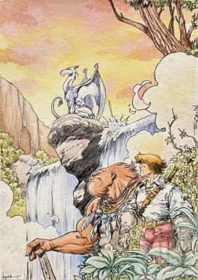 Tarquin / Lyse / Lanfeust de Troy. Illustration Originale de Grande Qualité Publiée Dans L’album Intégrale Édité En 2017 (Inclus). Superbe Mise En Scène Et Rendu Des Couleurs. Rare. Encre de Chine Et Aqaurelle. Signé. Tbe+. 21 X 30 Cm | Lot 609 : + | Dagoty