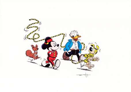 Jordi Juan Pujol (Spain, 1978) | Donald & Mickey as Spirou, Fantasio & Marsupilami | Corner4art