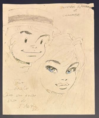 Dany Dédicace Ancienne... | Lot 167 - DANY Dédicace ancienne représentant Olivier et Colombe Encre... | Vermot et Associés