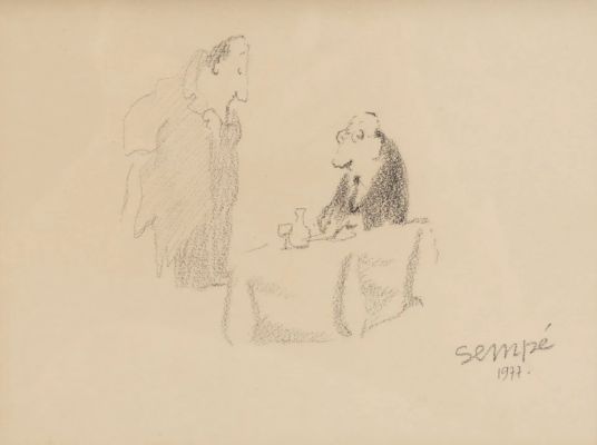 Jean-Jacques Sempe... | Lot 25 - JEAN-JACQUES SEMPE (1932-2022) Au restaurant, 1977 Crayon,... | misc / divers