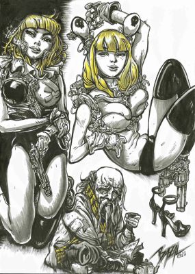 Cyberpunk Captain on Twin Warships – Kim Jung Gi Tribute | Corner4art