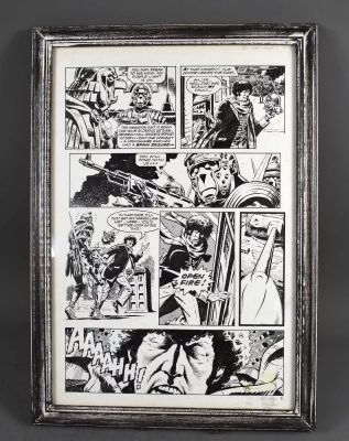 Lot 287 - Framed Doctor Who original comic book artwork featuring Tom Baker as the Doctor and a Sontaran | misc / divers