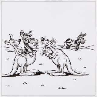 Edward Lutczyn (1947) | Edward Lutczyn | Kangury i zebry, rysunek satyryczny do kalendarza | Desa Unicum