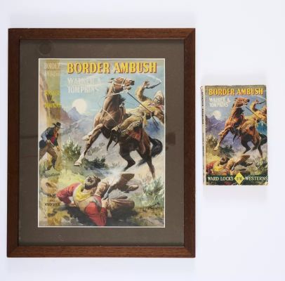 Lot 36 - Border Ambush original book cover artwork (1952) painted and signed by John F. Campbell, with | Comic Book Auctions ltd