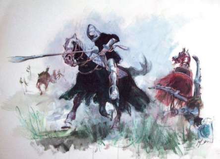 Follet René | Chevalerie. Gouache et aquarelle pour une illustration représentant | Tessier Sarrou