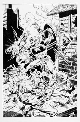 John Romita | *New*John Romita Sr. Bruce Timm Inks CAPTAIN AMERICA #50 SPLASH | Black Line Fever