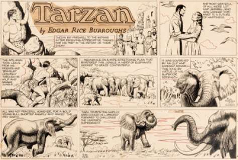 John Celardo Tarzan Sunday Comic Strip #1306 Original Art dated 3-18(United Feature Syndicate, 1956). ... | Heritage