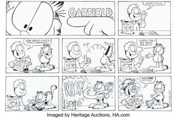 Jim Davis Garfield Sunday Comic Strip Original Art dated 3-23-97 (PAWS/Universal Press Syndicate, 1997). | Heritage